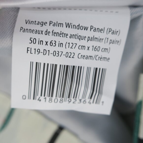 Flower Home Drew Barrymore Vintage Palm Window Panel Set Blackout Curtains 50x63 - Picture 7 of 7